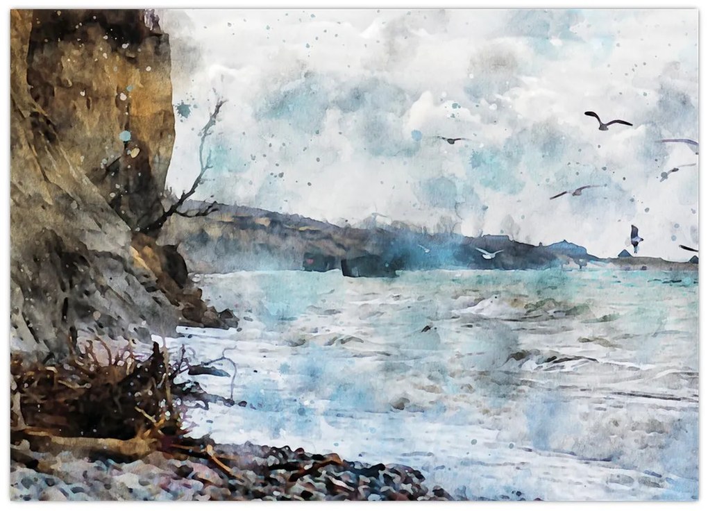Tablou pe sticlă - Recif, acuarelă (70x50 cm)