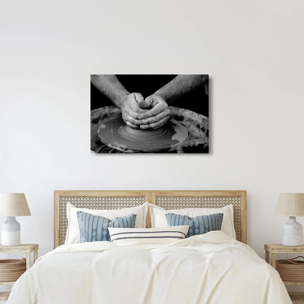 Tablou alb negru - producția de ceramică (90x60 cm)