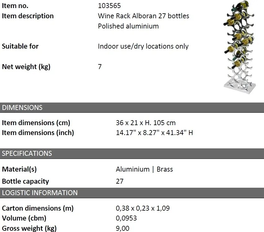 Suport design LUX pentru 27 sticle de vin Alboran L