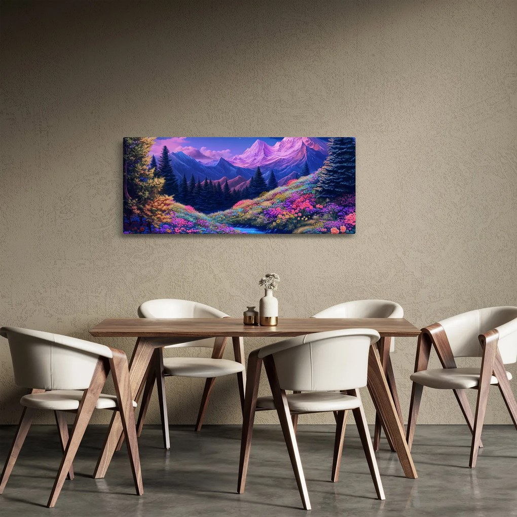 Tablou - Peisaj violet la lună plină (120x50 cm)