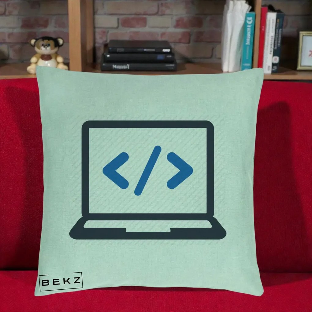 Perna Personalizata Laptop Cod HTML, 40x40 cm, Verde Menta, Husa Detasabila, Perna Inclusa, BEKZ®