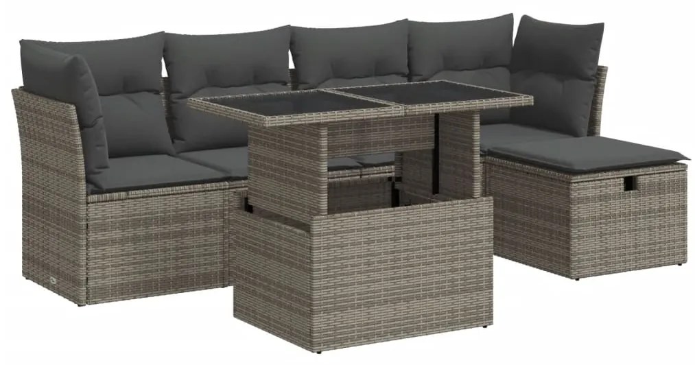 3326141 vidaXL Set mobilier grădină cu perne, 6 piese, gri, poliratan