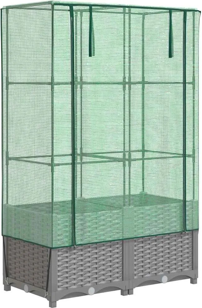 vidaXL Strat înălțat cu husă de seră, aspect ratan, 80x40x138 cm