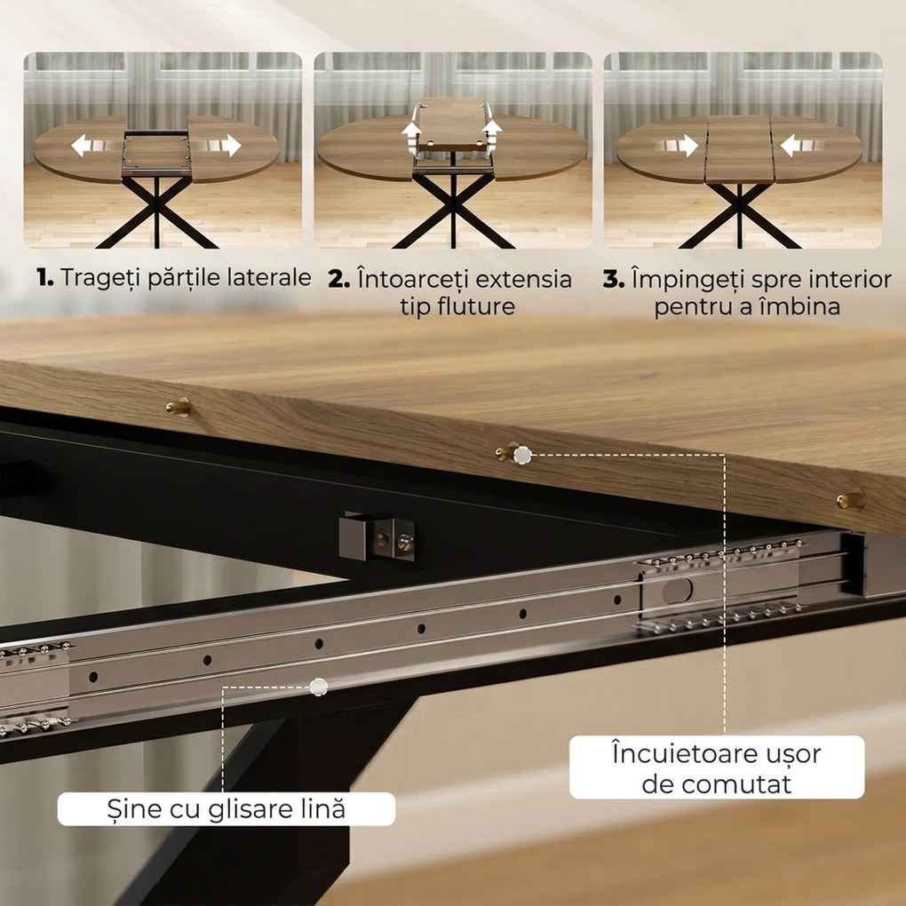 HOMCOM Masă de Sufragerie Extensibilă cu Picior în Formă de X, 100-135cm, Maro | Aosom Romania