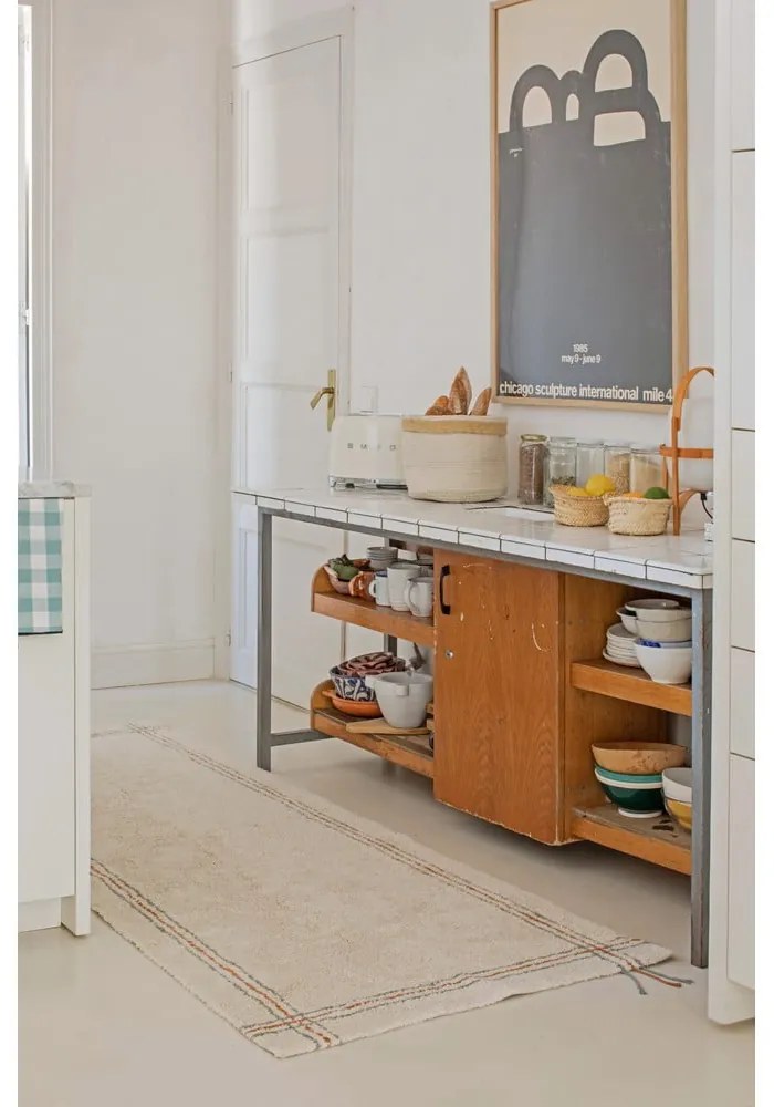 Covor tip traversă crem lavabil/țesut manual din bumbac 80x230 cm Cuisine Natural – Lorena Canals
