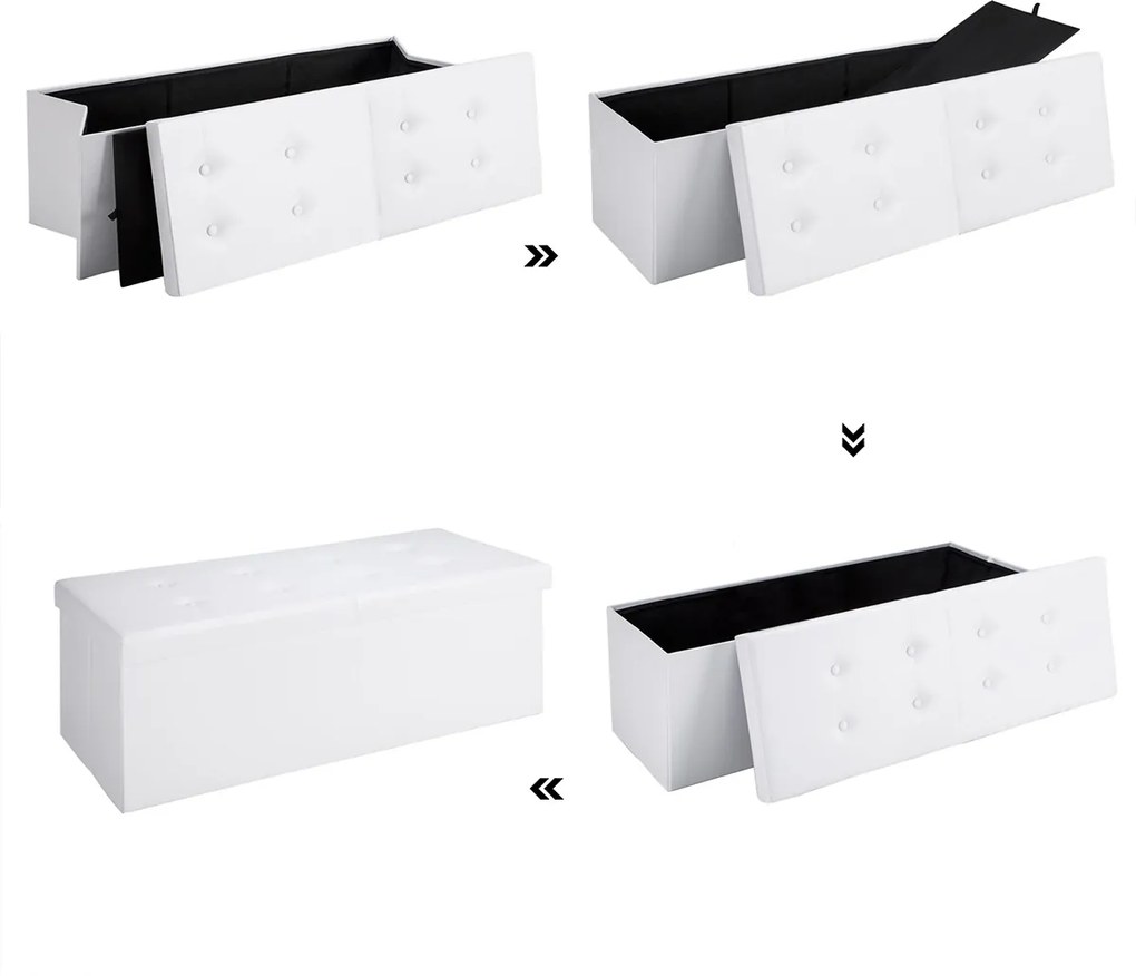 Banca 2 locuri cu spatiu depozitare 100 L Capac pliabil Alb 80 x 40 x 40 cm