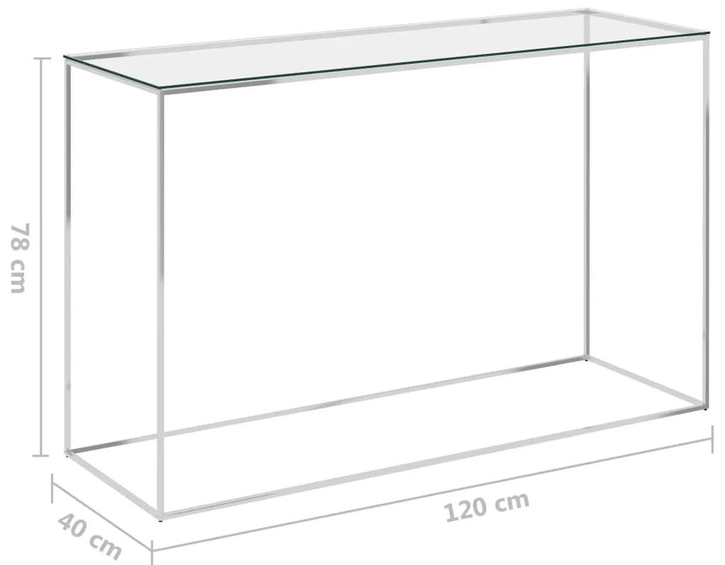 Masa laterala, argintiu, 120x40x78 cm, otel inoxidabil  sticla
