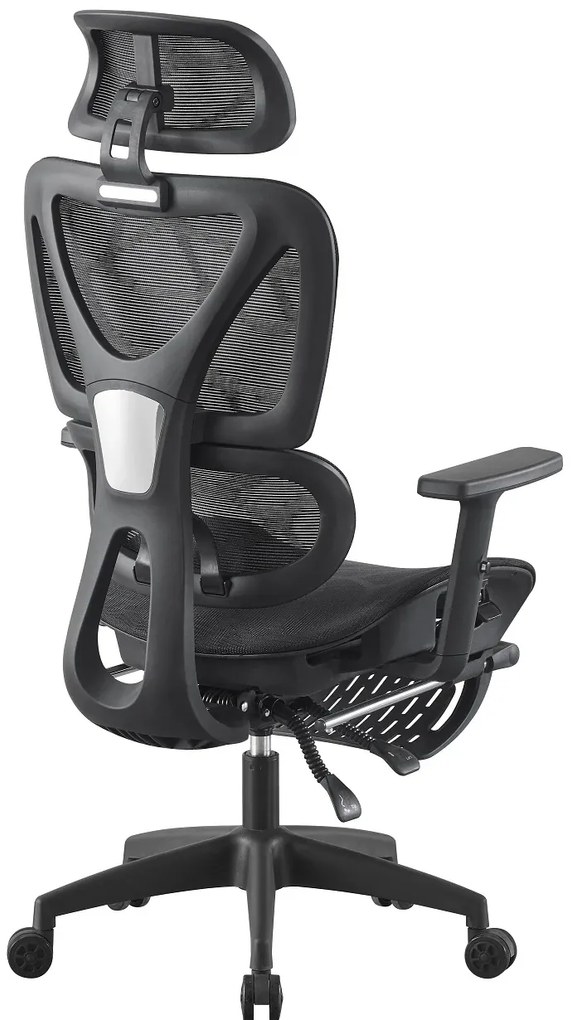 RIGACHAIR PRO Scaun ergonomic, sezut translatie, cotiere 2D, tetiera 2D, recliner 155°, suport picioare, Full Mesh, Negru