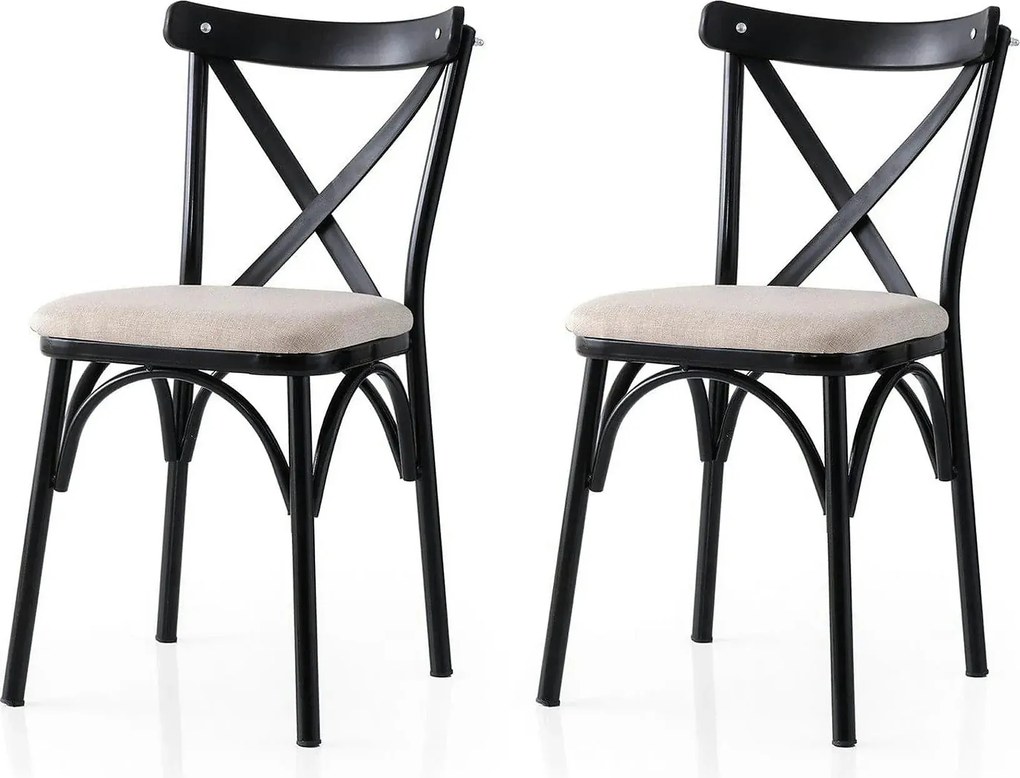 Set 2 scaune EKOL 285 V2, crem/negru, stofa clasica/metal, 42x40x81 cm