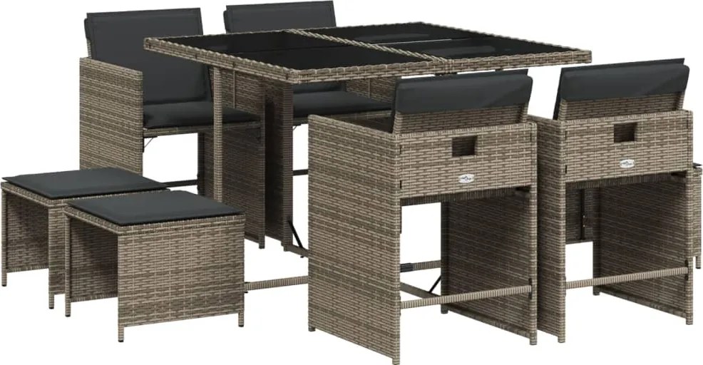 vidaXL Set mobilier grădină cu perne, 9 piese, gri, poliratan