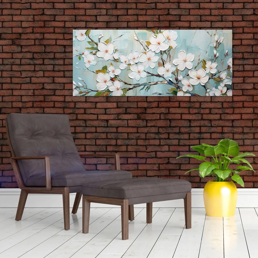 Tablou - Pictură, ramuri de copac înflorit (120x50 cm)