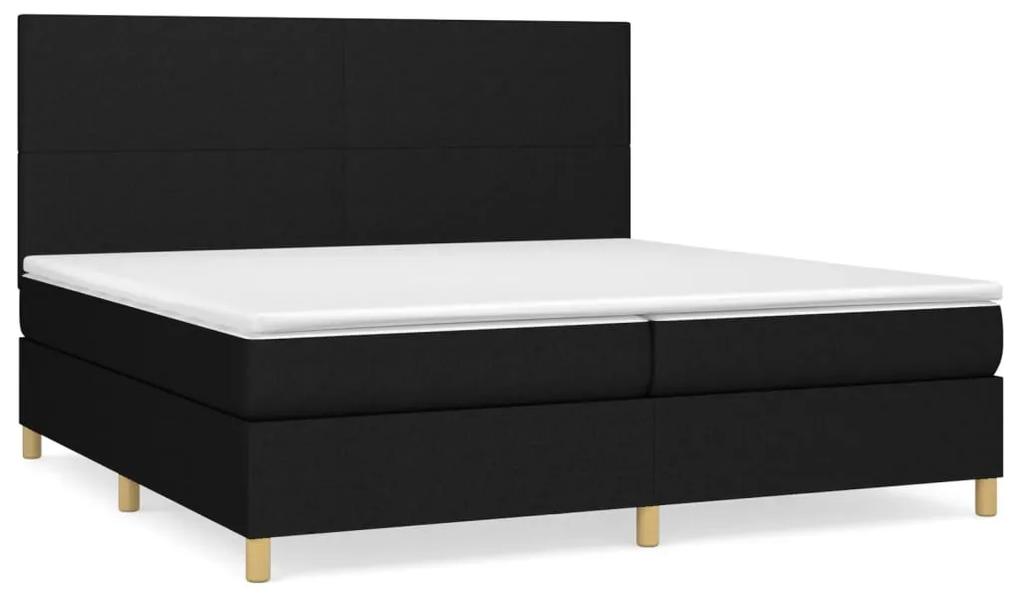 Pat box spring cu saltea, negru, 200x200 cm, textil Negru, 200 x 200 cm, Design simplu