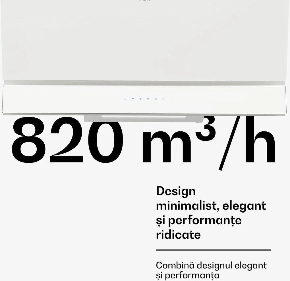 Klarstein Velaire hotă de bucătărie | Elegantă, minimalistă, puternică | Clasa energetică A++ | 820 m³/h | 90 cm