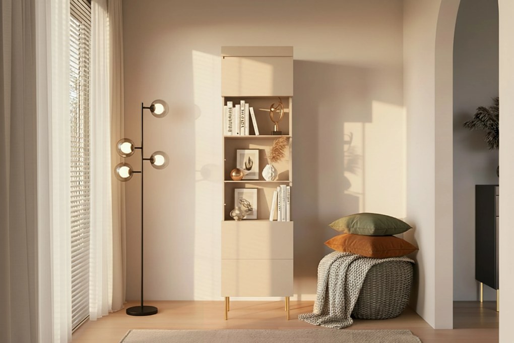 Vitrină Sentia 1D 50 cm pentru camera de zi - cașmir / auriu