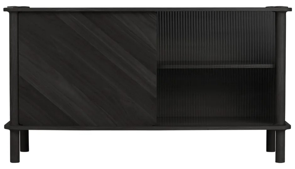 Vitrină neagră din lemn de stejar cu ușă glisantă 135x73,5x48 cm Italic – UMAGE