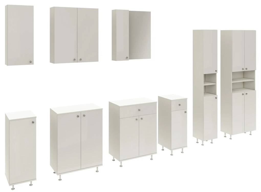 Corp Baie Zaria, 1 Usa, Alb lucios/Alb, MDF, L 30 x l 35 x H 85 cm