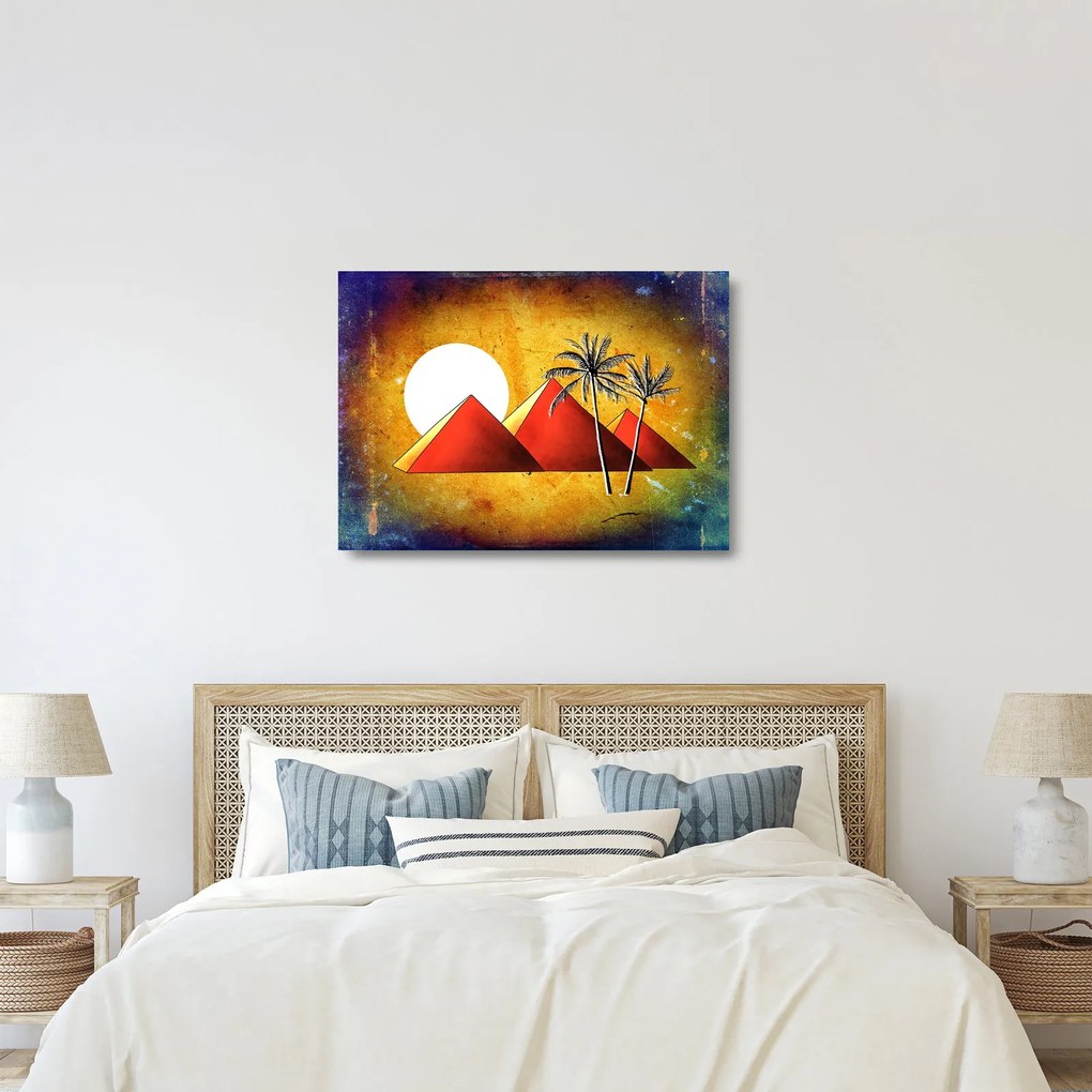 Tablou pe sticlă cu piramidele egiptene pictate (70x50 cm)