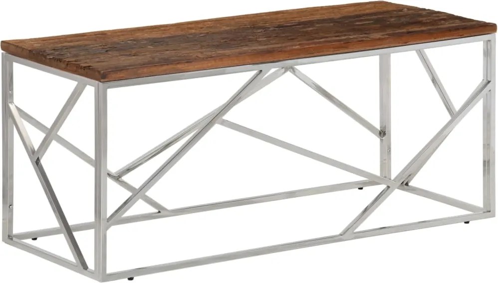 vidaXL Măsuță de cafea oțel inoxidabil argintiu și traverse lemn masiv