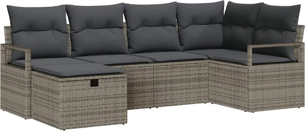 vidaXL Set de canapele pentru grădină cu pernă 6 pcs Gri Rattan poli