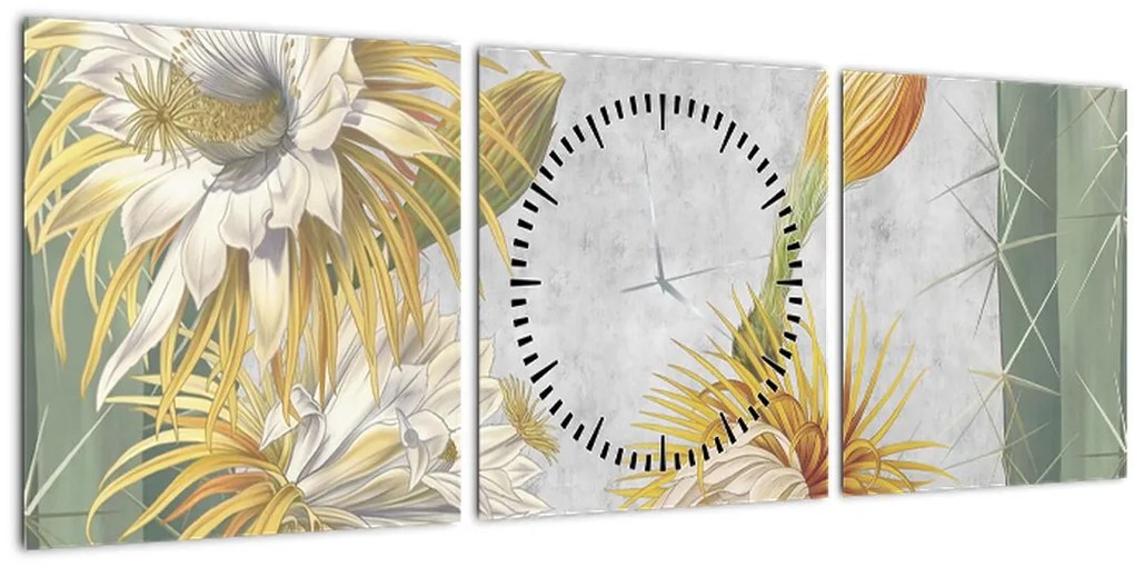 Tablou - Cactuși înfloriți (cu ceas) (90x30 cm)