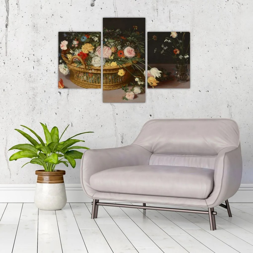 Tablou - Jan Brueghel the Elder, Flowers in a Basket and a Vase, reproducere (90x60 cm)