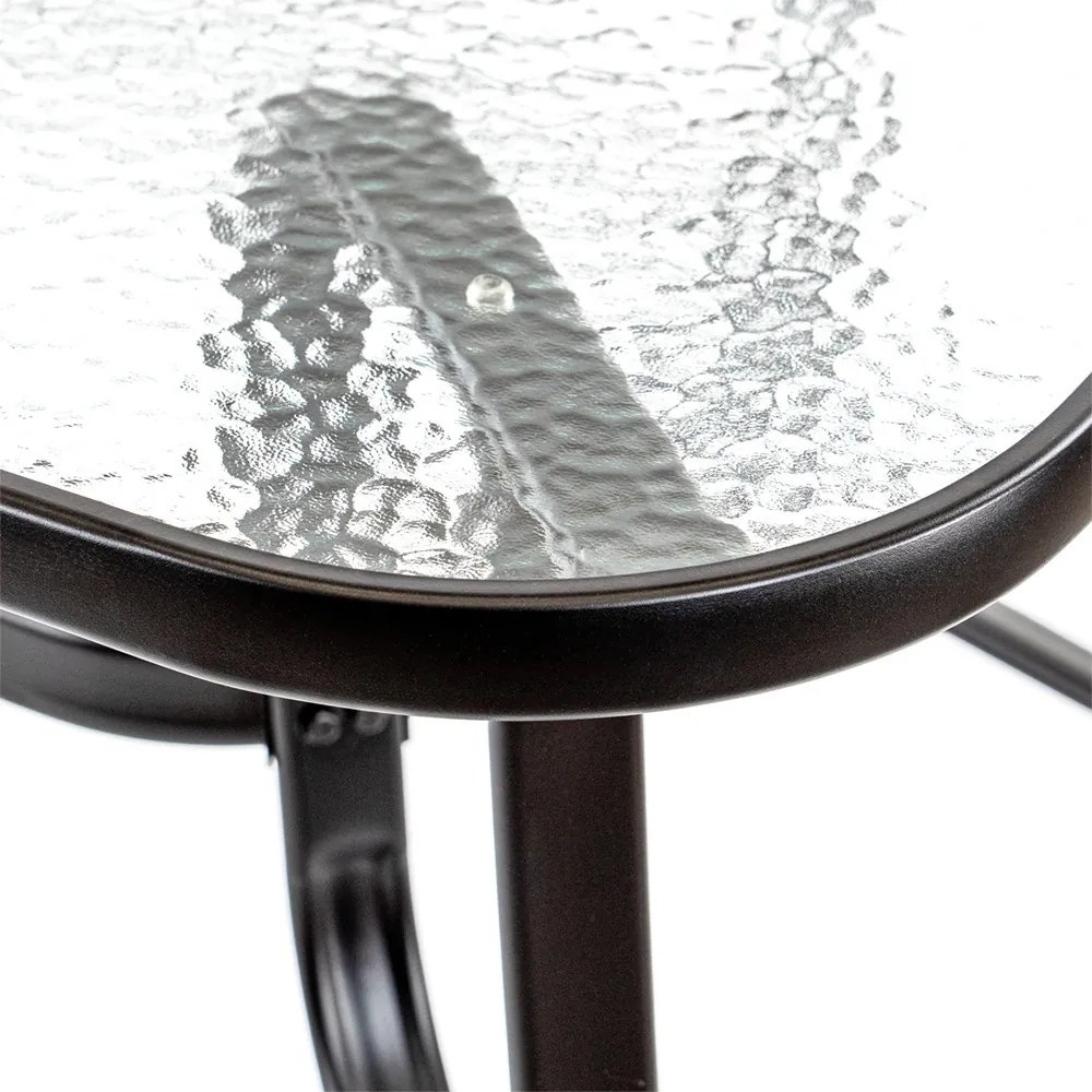 Masă de grădină Canillo cu cadru metalic și sticlă, neagră