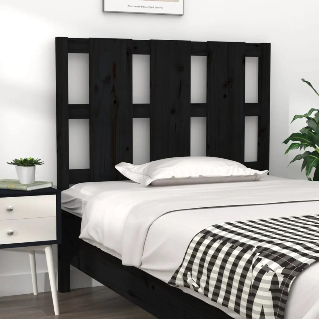 vidaXL Tăblie de pat, negru, 95,5x4x100 cm, lemn masiv de pin