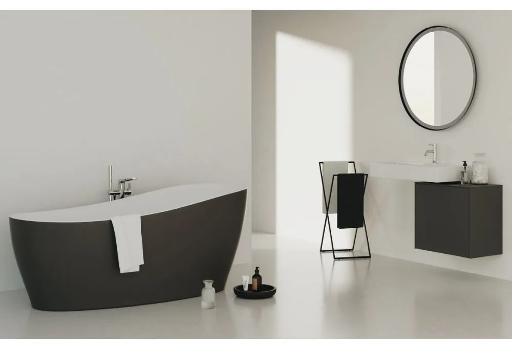Cada freestanding asimetrica 180x85 cm, alb lucios negru lucios Alb/Negru lucios