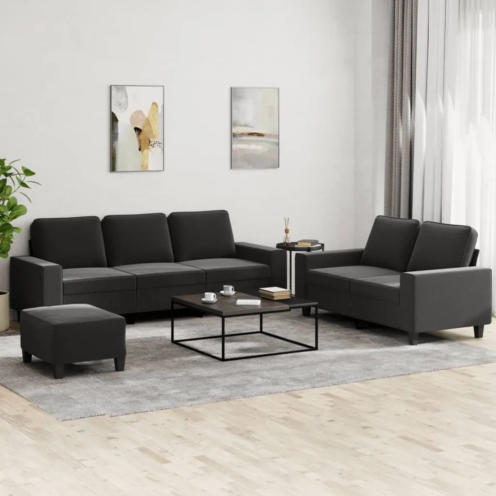 vidaXL Set de canapele, 3 piese, negru, textil
