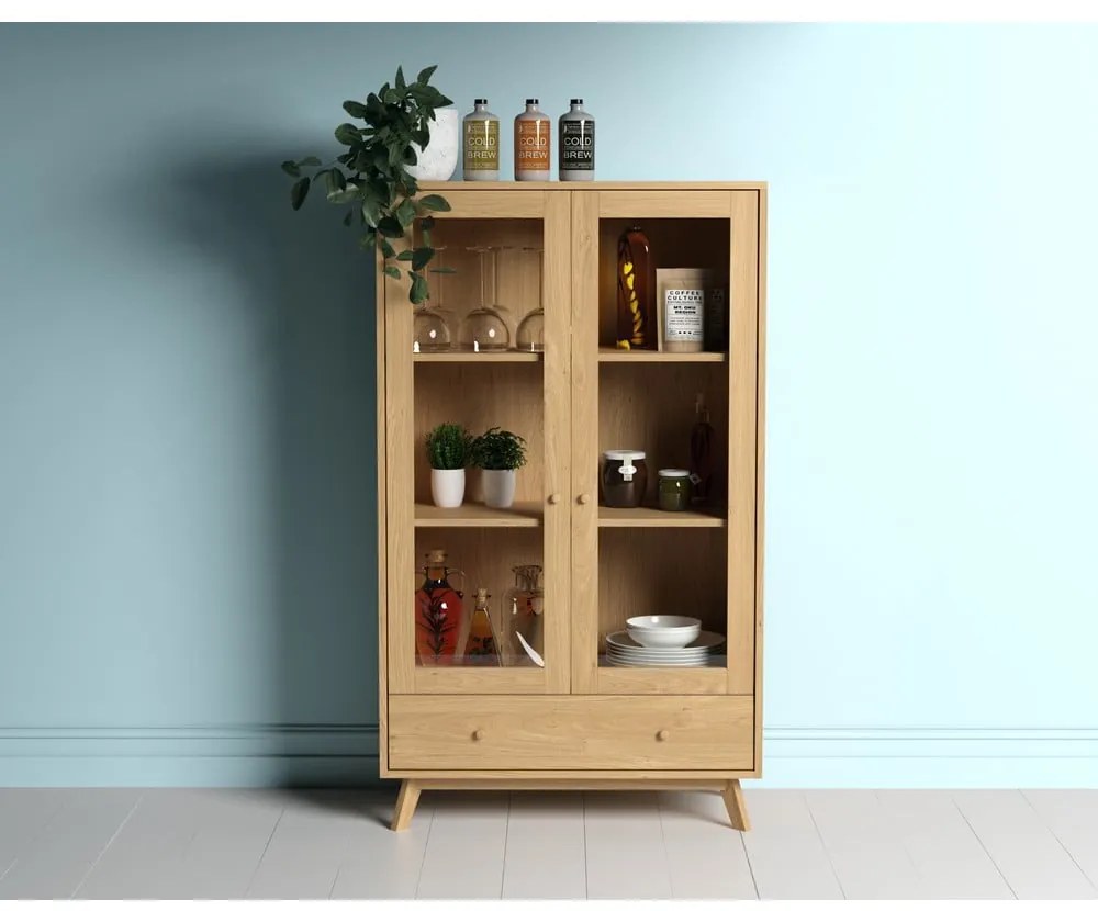 Vitrină în culoare naturală cu aspect de lemn de stejar 100x170 cm Kensal – Woodman