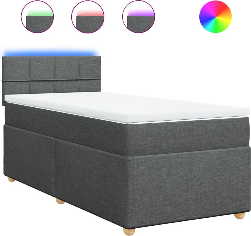 vidaXL Pat box spring cu saltea, gri închis, 90x190 cm, textil