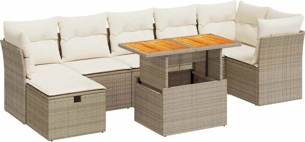 vidaXL Set canapele grădină cu perne 8 piese bej poliratan/lemn acacia