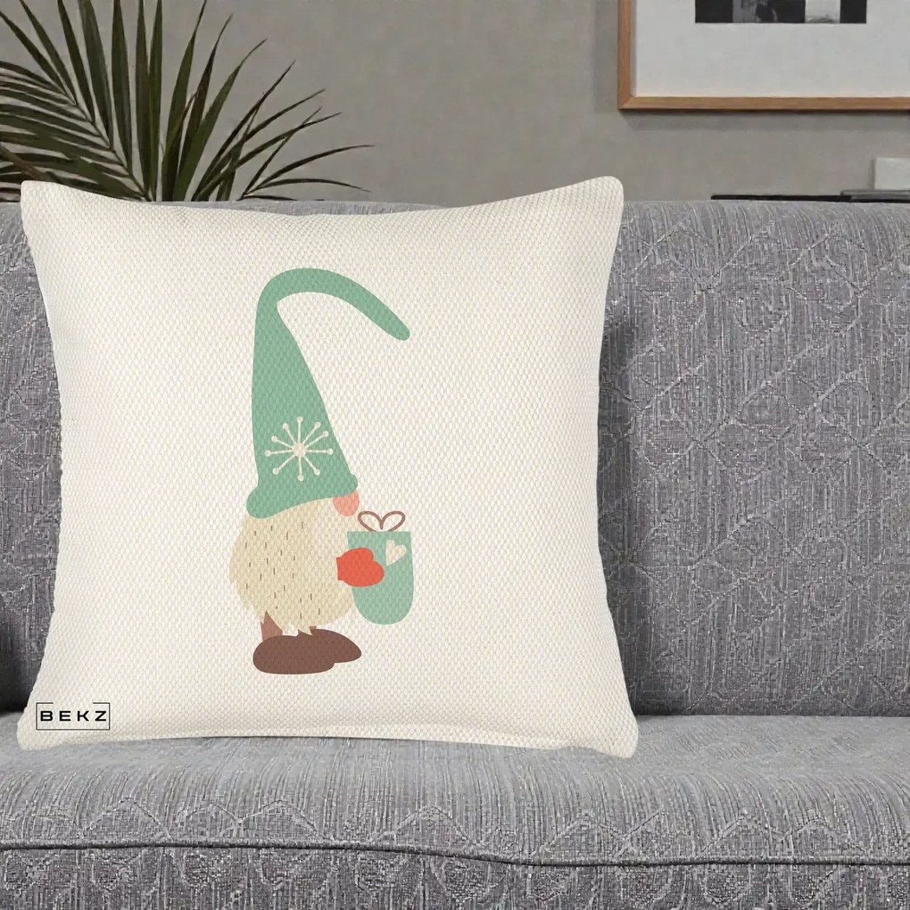 Perna Decorativa Gnom Nordic cu Cana Calda Menta, 40x40 cm, Crem Reliefat, Husa Detasabila, Perna Inclusa, BEKZ®