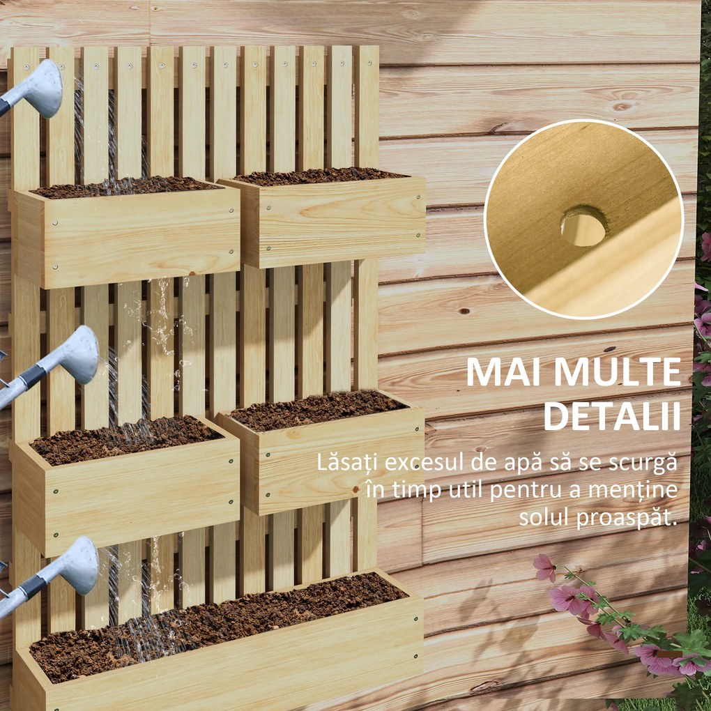 Outsunny Ghiveci inaltat de gradina cu grilaj pentru vita de vie, plante cataratoare, flori, Jardiniera din lemn cu montare pe perete