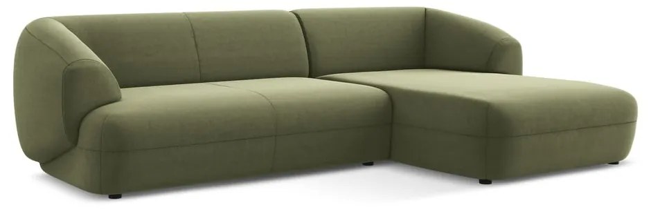 Colțar verde cu tapițerie din catifea (cu colț pe partea dreaptă) Moana – Makamii