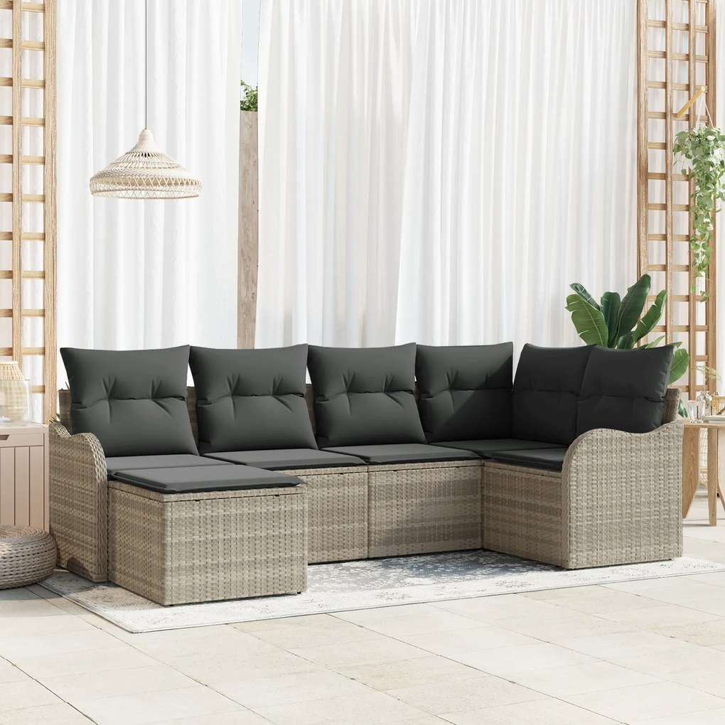 vidaXL Set de canapele pentru grădină 6 pcs Gri deschis Rattan poli