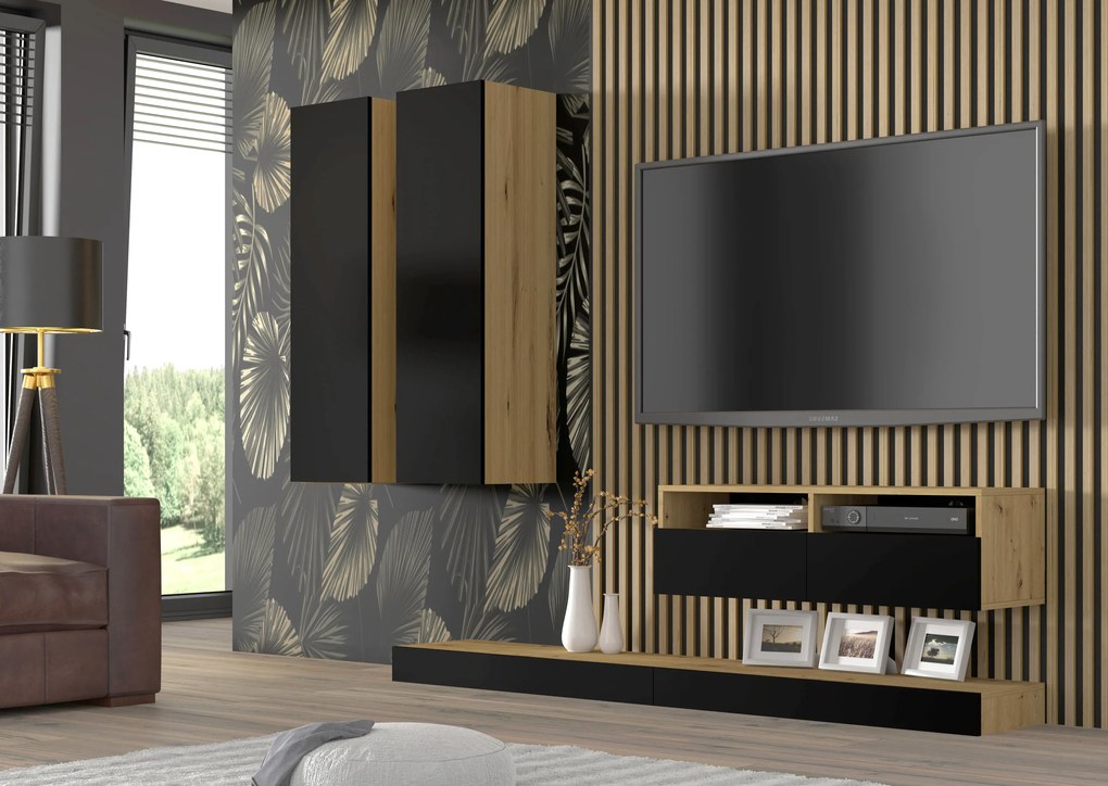 Masă TV Dual 100 (Stejar artisan + Negru). 1124858