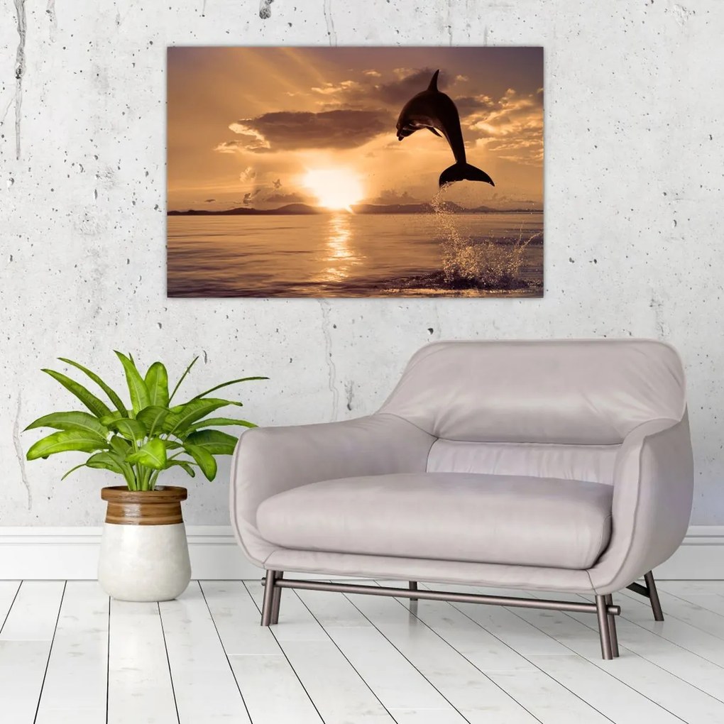 Tablou - Delfin la apus de soare (90x60 cm)