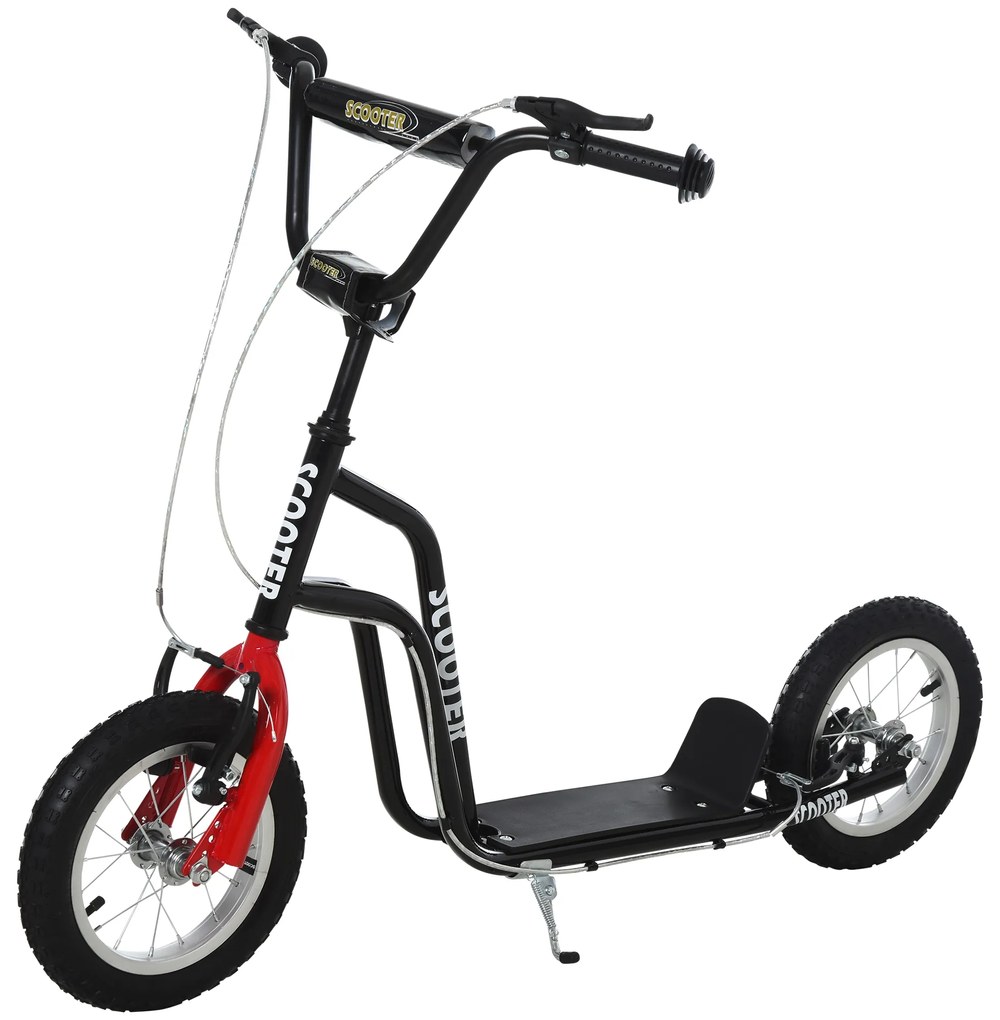 HOMCOM Trotinetă Copii Ghidon Reglabil Scooter Trotinetă Urbană Copii Kickboard cu Roți Gonflabile de 12 Inch pentru Copii de la 5 Ani Negru 120 x 58 x 75-80 cm | Aosom Romania