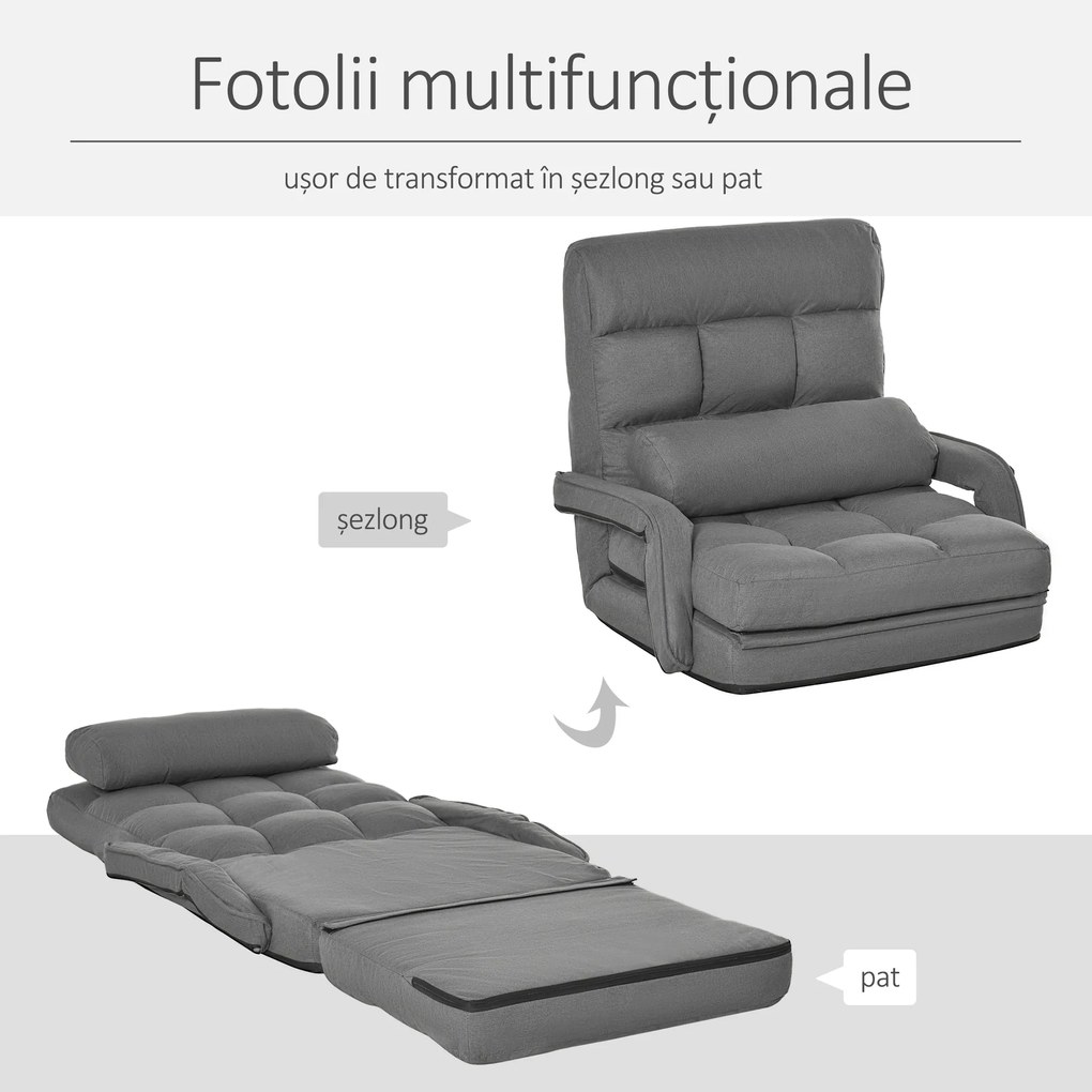 Fotoliu Pat HOMCOM reglabil pe 5 nivele 78x62x70cm, gri | Aosom Romania
