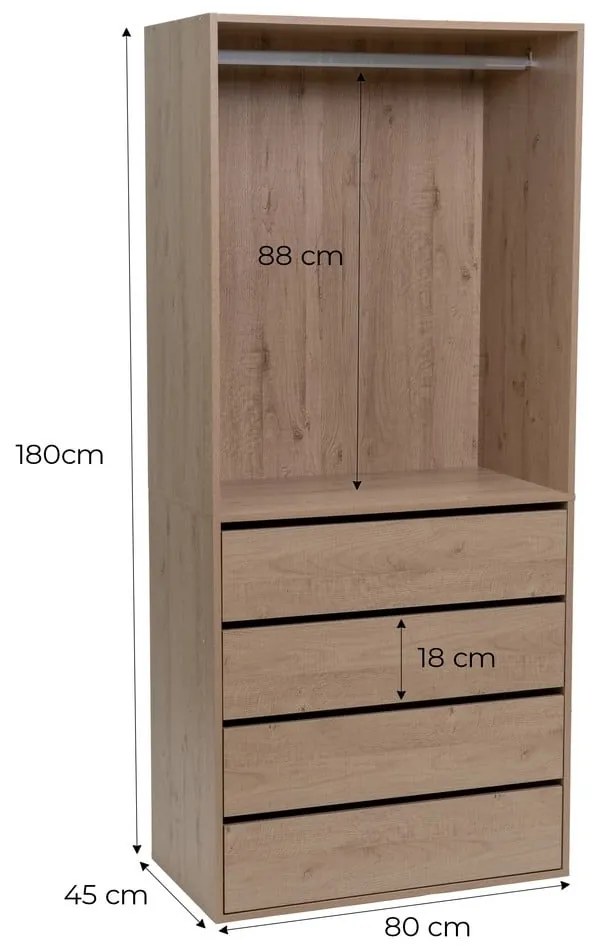 Dulap modular în culoare naturală deschis cu aspect de lemn de stejar 80x180x45 cm Modular – Casa Selección