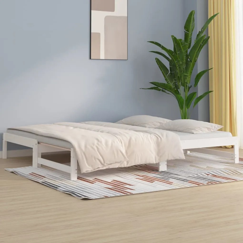 832644 vidaXL Pat de zi extensibil, alb, 2x(90x200) cm, lemn masiv de pin