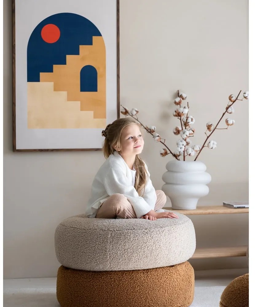 Fotoliu puf pentru copii maro cu tapițerie din țesătură bouclé Round – Wigiwama