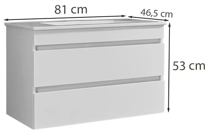 Mască de baie Cube 80 cu chiuvetă ceramică, 2 sertare, vopsită în alb lucios