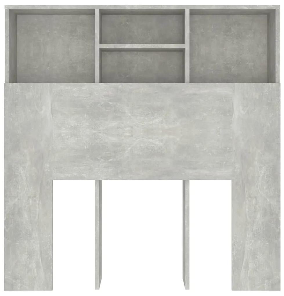 Tăblie de pat cu dulap, gri beton, 100x19x103,5 cm