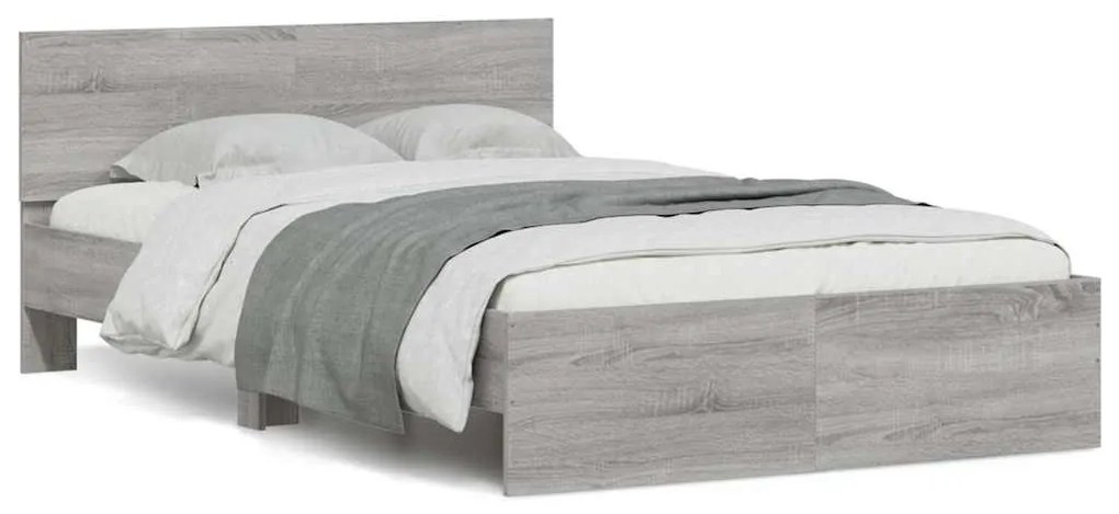vidaXL Cadru de pat cu tăblie și LED, gri sonoma, 140x200 cm