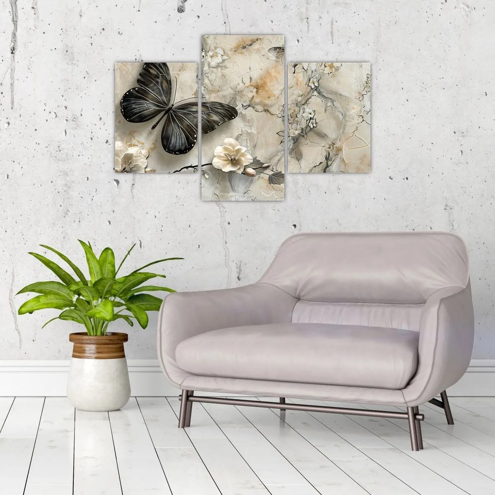 Tablou - Marmură de fundal cu fluturi (90x60 cm)