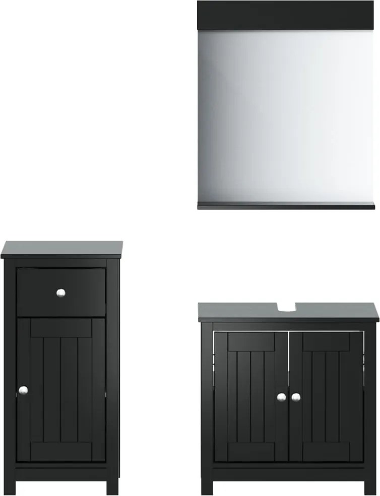 vidaXL Set mobilier baie, 3 piese, „BERG” , negru, lemn masiv de pin