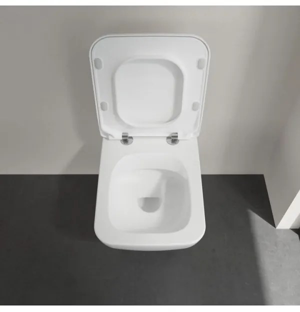 Set vas WC rimless suspendat, Villeroy&amp;Boch Venticello, DirectFlush, cu capac inchidere lenta, 37.5x56cm, Alb Alpin, 4611RS01