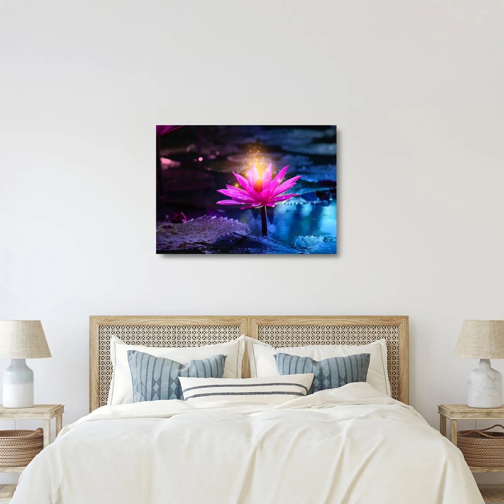 Tablou pe sticlă cu lotus pe apă (70x50 cm)